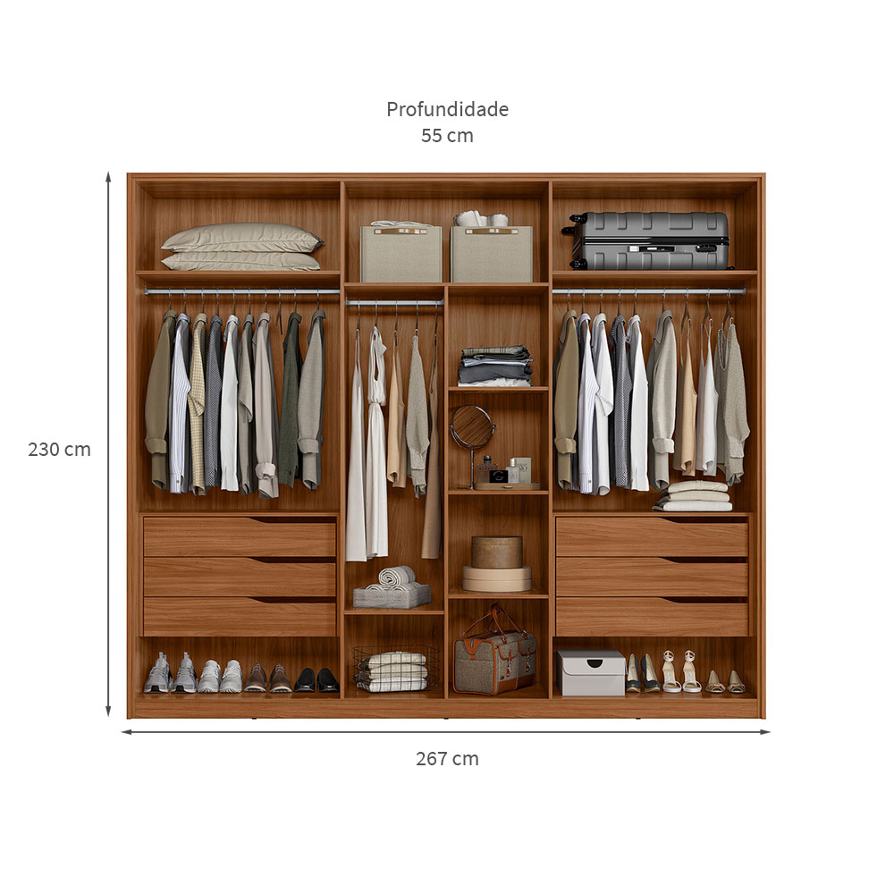 Guarda-Roupa Casal Atrice 6 Portas 6 Gavetas Nogueira