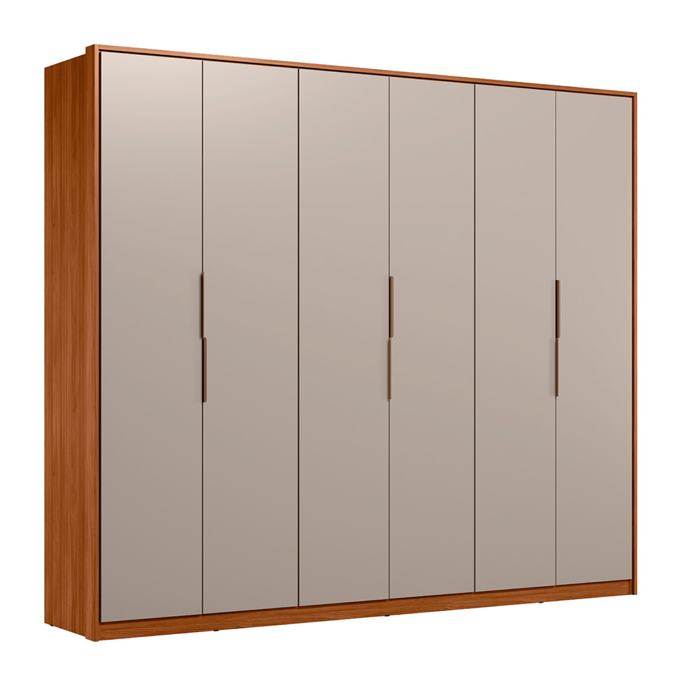 Guarda-Roupa Casal Atrice 6 Portas 6 Gavetas Nogueira e Nude