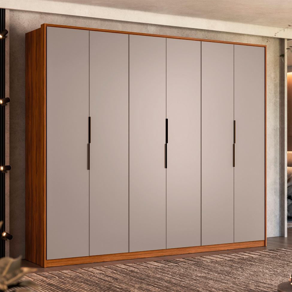 Guarda-Roupa Casal Atrice 6 Portas 6 Gavetas Nogueira e Nude
