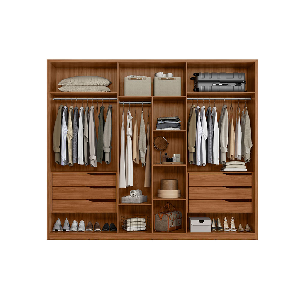 Guarda-Roupa Casal Atrice com Detalhe Ripado 6 Portas 6 Gavetas Nogueira