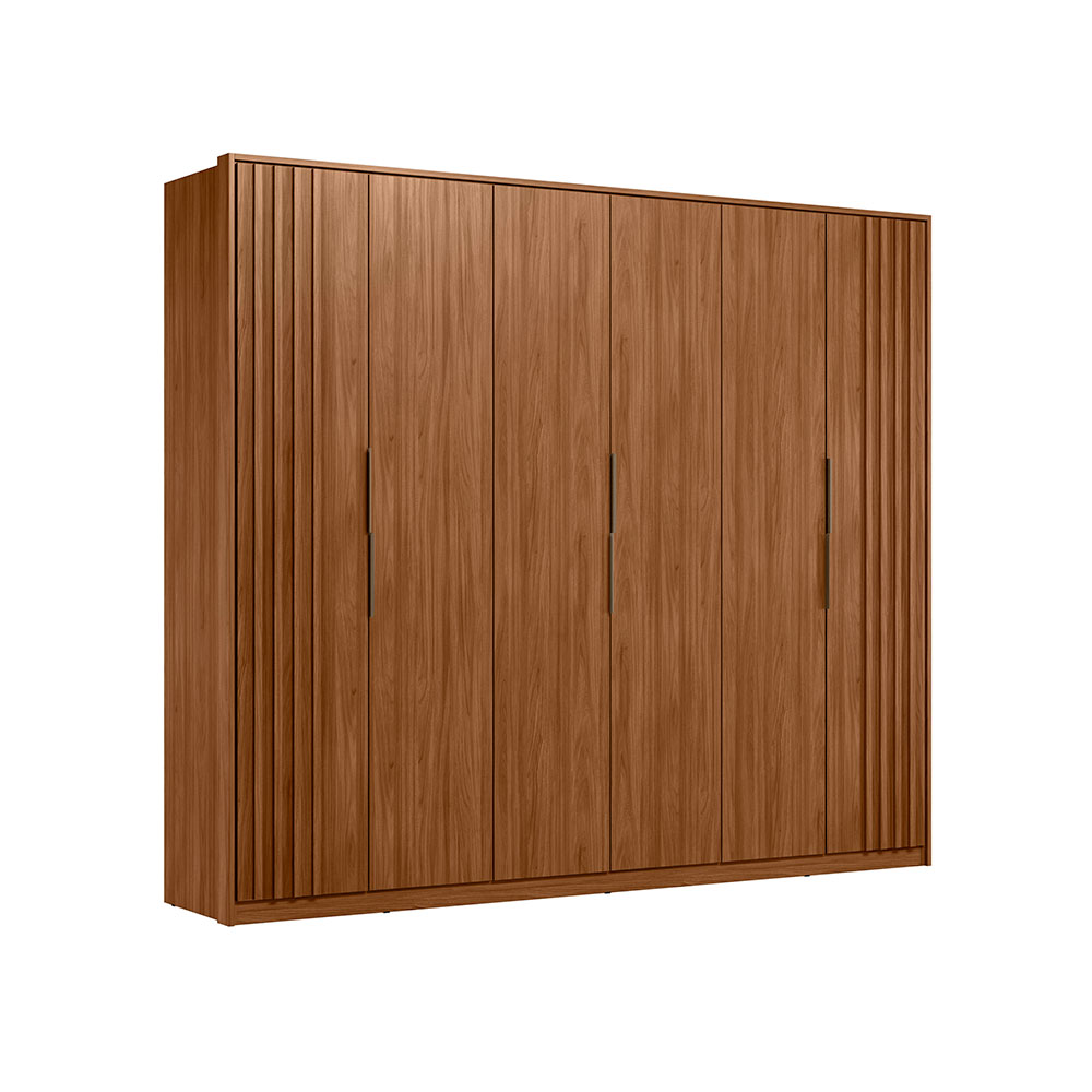 Guarda-Roupa Casal Atrice com Detalhe Ripado 6 Portas 6 Gavetas Nogueira