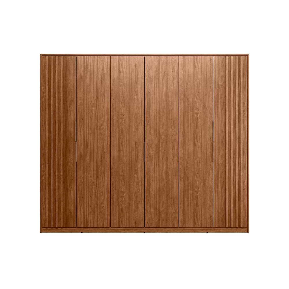 Guarda-Roupa Casal Atrice com Detalhe Ripado 6 Portas 6 Gavetas Nogueira