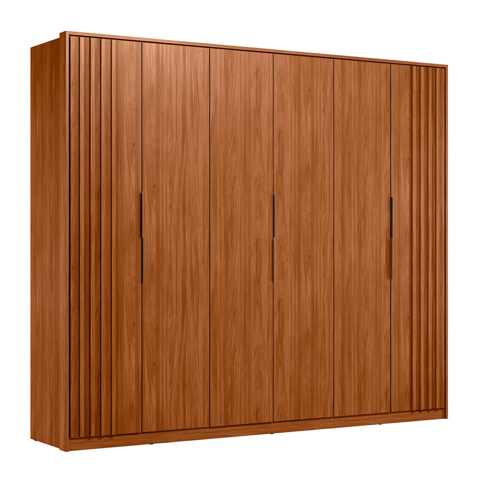 Guarda-Roupa Casal Atrice com Detalhe Ripado 6 Portas 6 Gavetas Nogueira