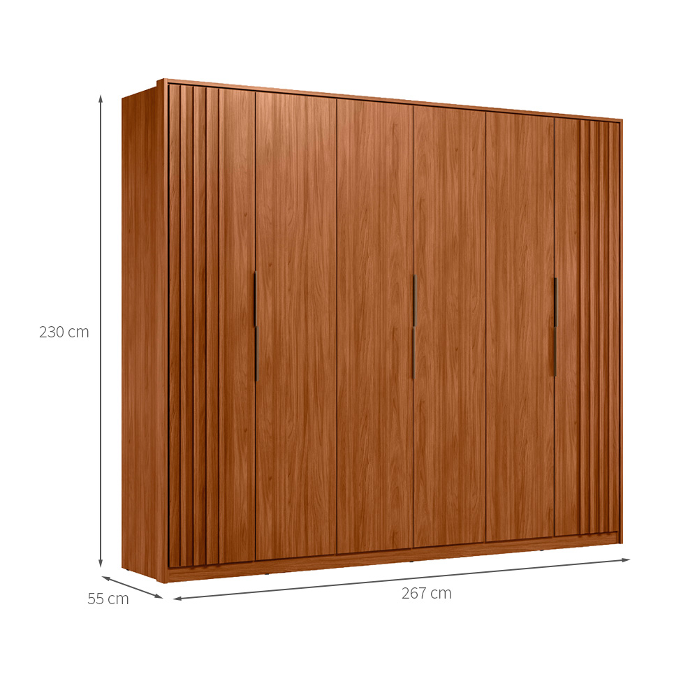 Guarda-Roupa Casal Atrice com Detalhe Ripado 6 Portas 6 Gavetas Nogueira