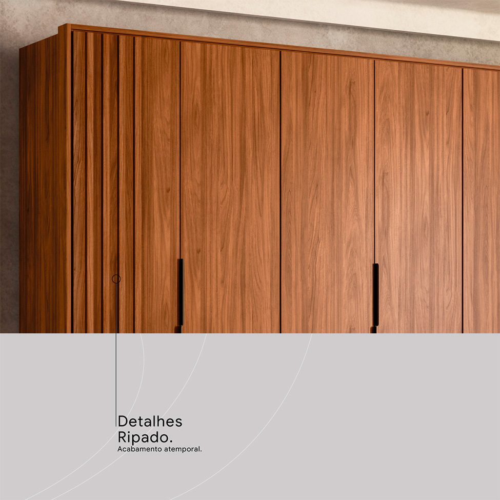 Guarda-Roupa Casal Atrice com Detalhe Ripado 6 Portas 6 Gavetas Nogueira