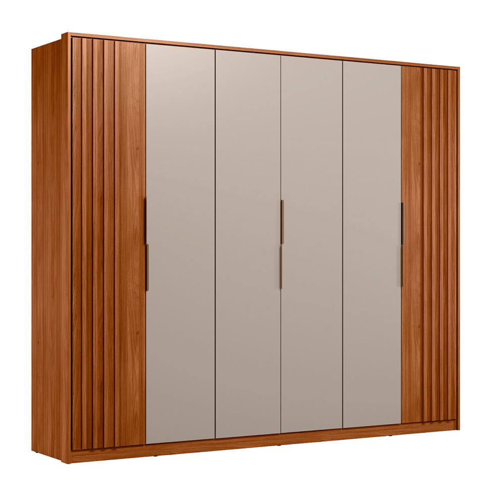 Guarda-Roupa Casal Atrice com Detalhe Ripado 6 Portas 6 Gavetas Nogueira e Nude