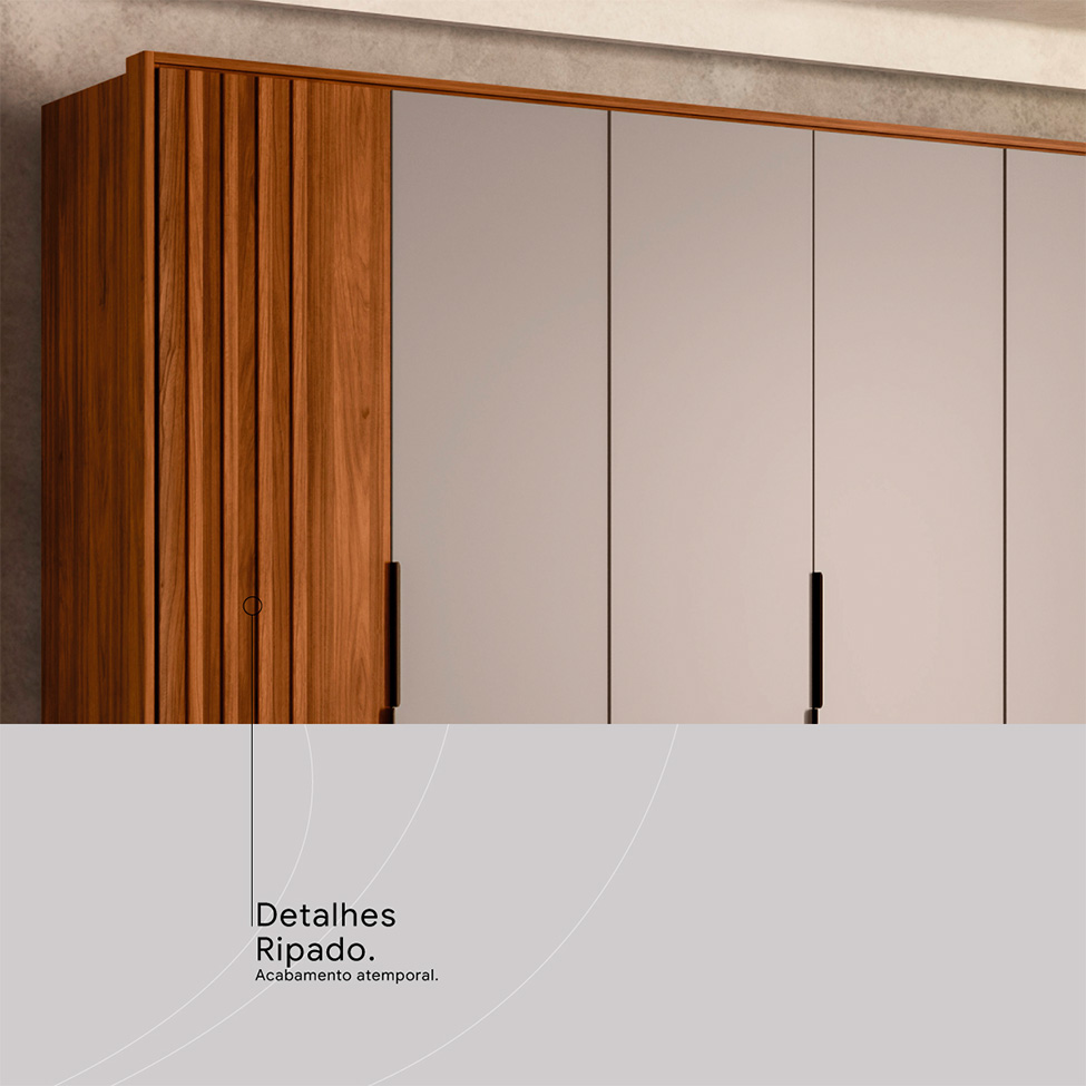 Guarda-Roupa Casal Atrice com Detalhe Ripado 6 Portas 6 Gavetas Nogueira e Nude