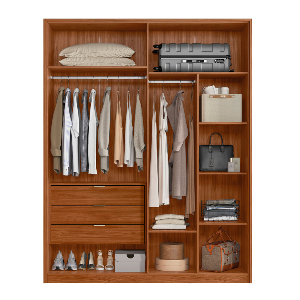 Guarda-Roupa Casal Attore 4 Portas 3 Gavetas Nogueira