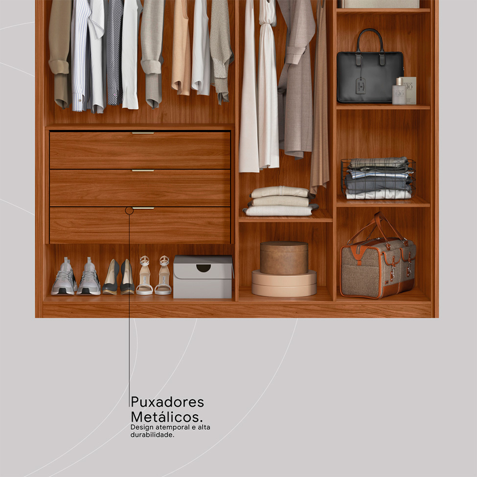 Guarda-Roupa Casal Attore 4 Portas 3 Gavetas Nogueira