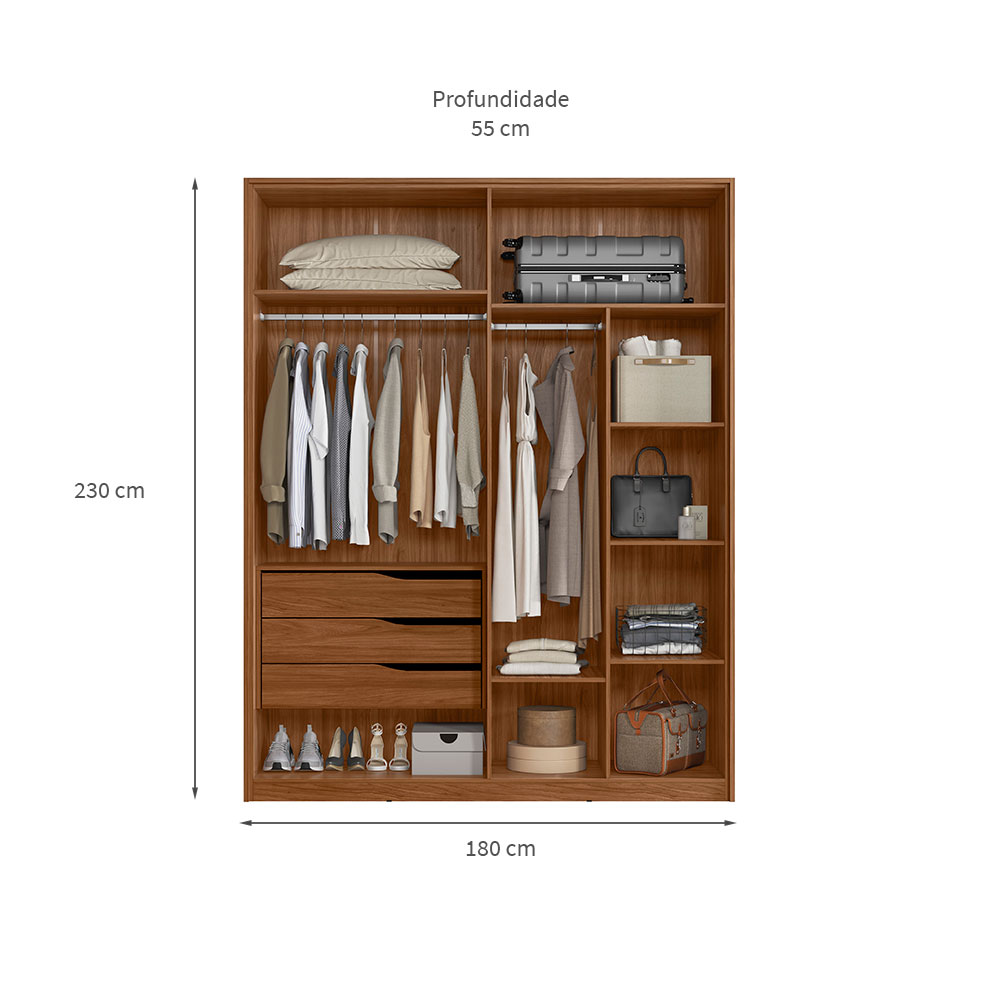 Guarda-Roupa Casal Attore 4 Portas 3 Gavetas Nogueira