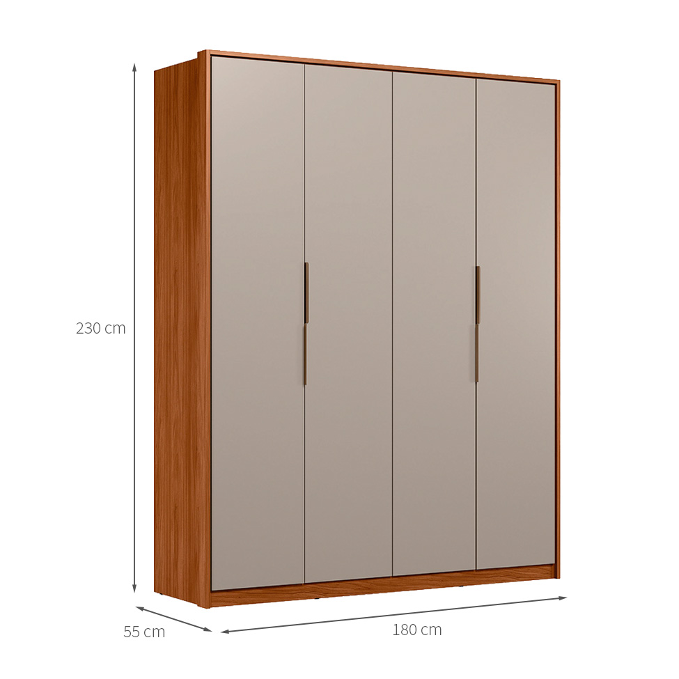 Guarda-Roupa Casal Attore 4 Portas 3 Gavetas Nogueira e Nude