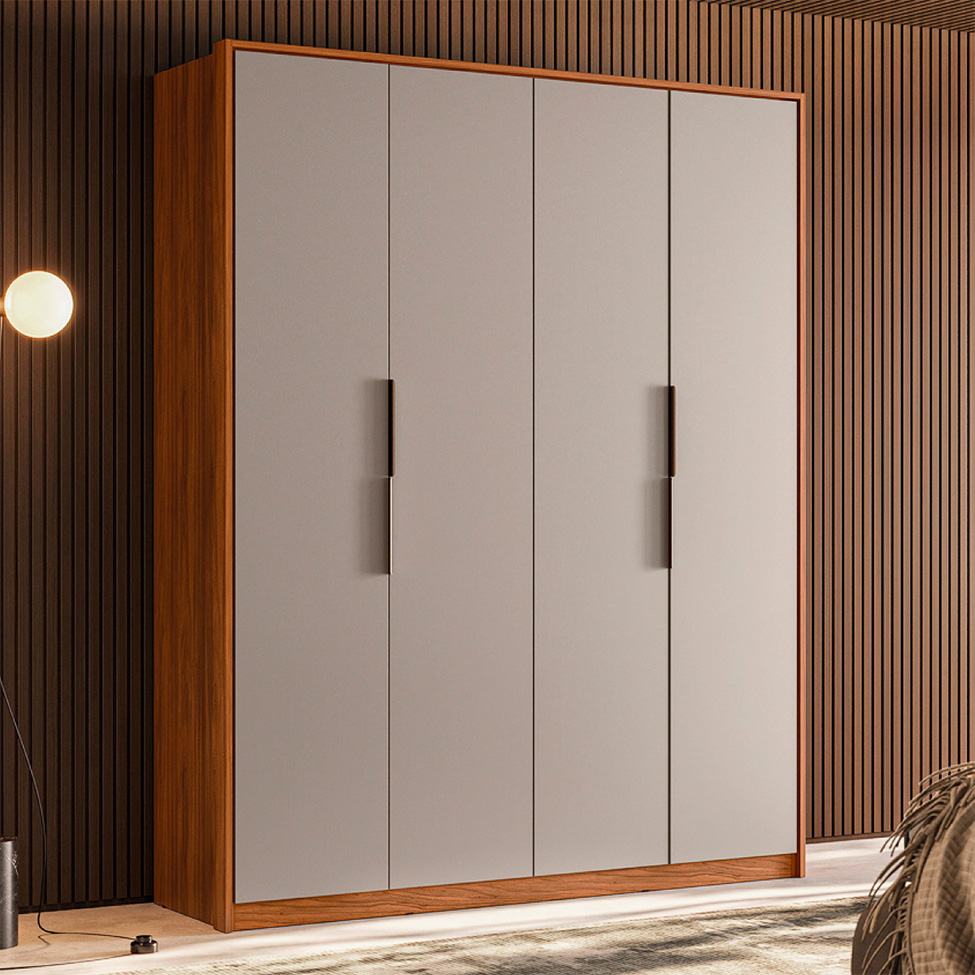Guarda-Roupa Casal Attore 4 Portas 3 Gavetas Nogueira e Nude
