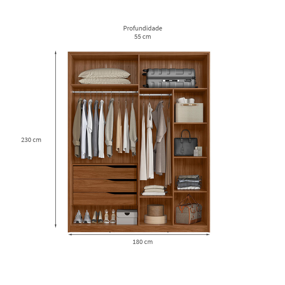 Guarda-Roupa Casal Attore 4 Portas 3 Gavetas Nogueira e Nude