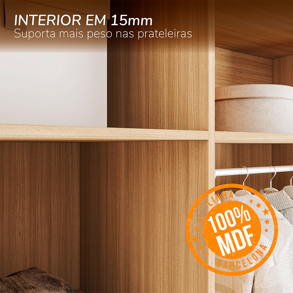 Guarda-Roupa Casal Barcelona 2 Portas 4 Gavetas Carvalho e Off White