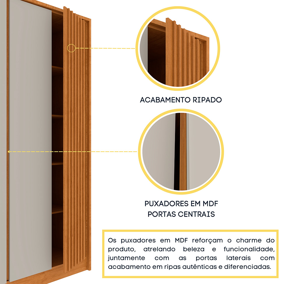 Guarda-Roupa Casal Barcelona 6 PT 6 GV Cinamomo e Off White