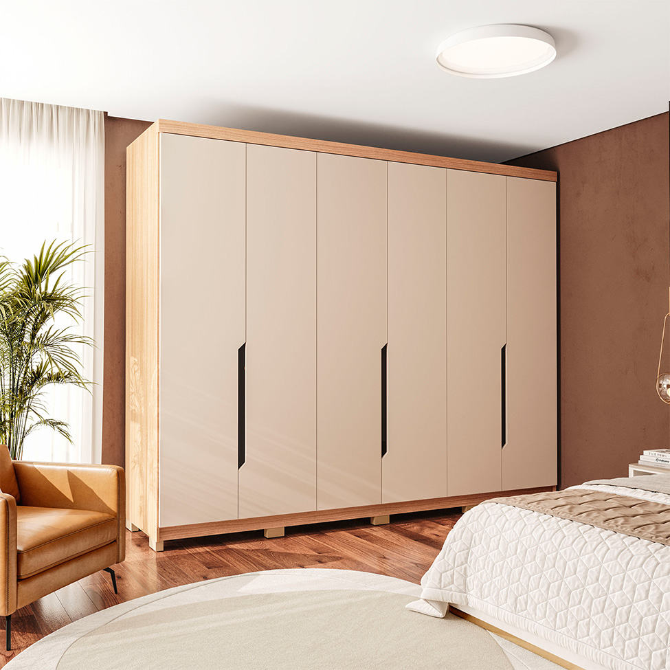 Guarda-Roupa Casal Barcelona 6 Portas 4 Gavetas Carvalho e Off White