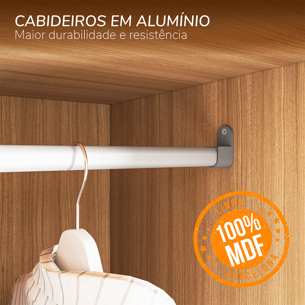 Guarda-Roupa Casal Barcelona 6 Portas 4 Gavetas Carvalho e Off White