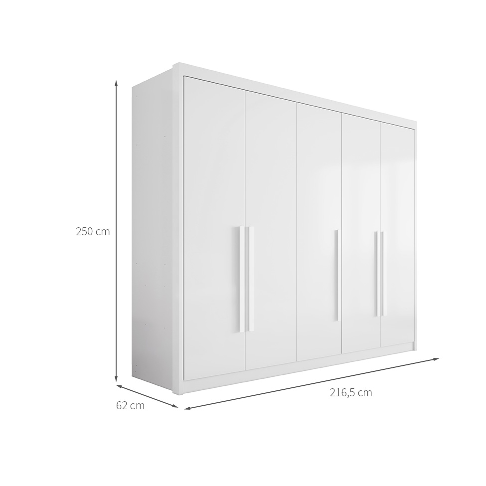 Guarda-Roupa Casal Bari 5 Portas 8 Gavetas Branco