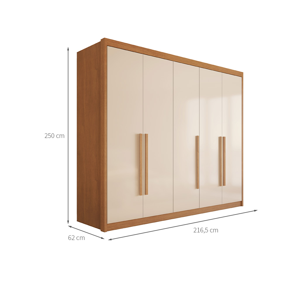 Guarda-Roupa Casal Bari 5 Portas 8 Gavetas Cinamomo e Off White