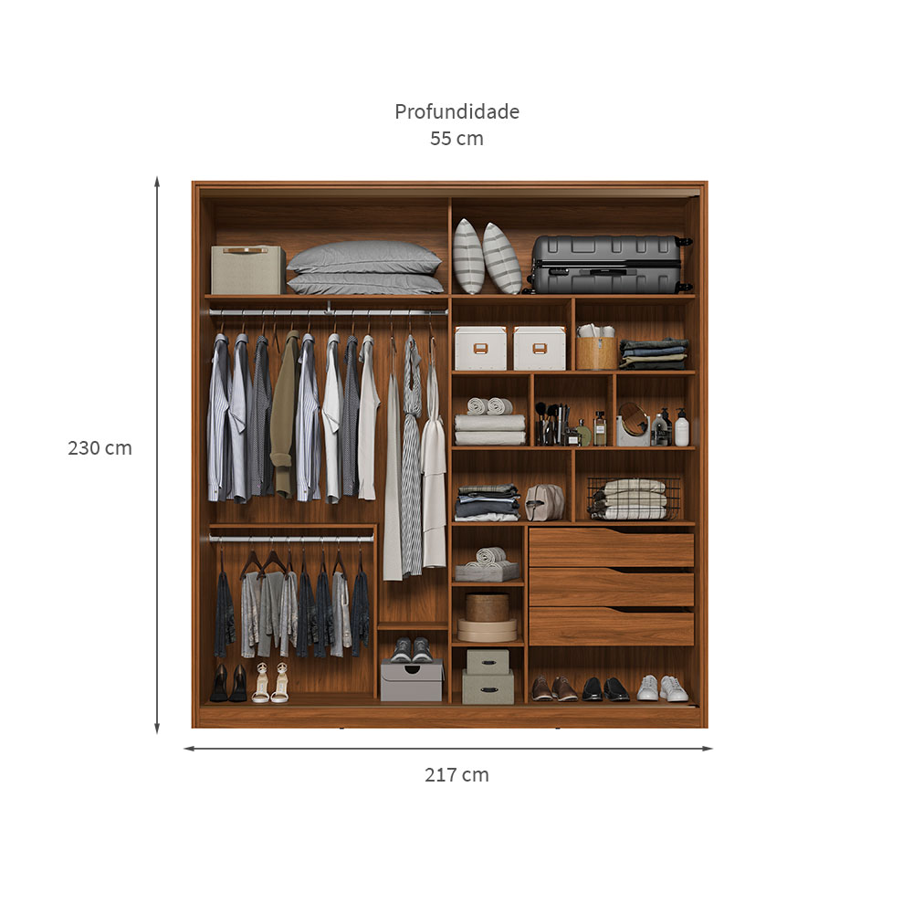 Guarda-Roupa Casal Belga Flex 2 Portas 3 Gavetas Nogueira e Preto