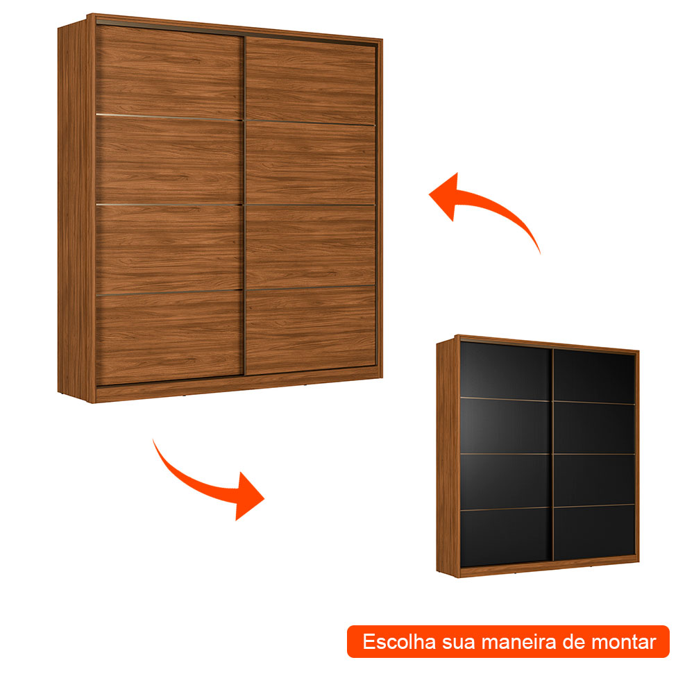 Guarda-Roupa Casal Belga Flex 2 Portas 3 Gavetas Nogueira e Preto