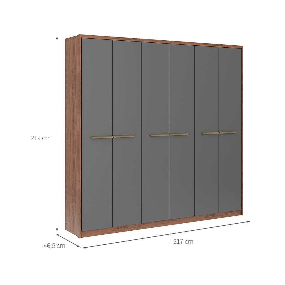 Guarda-Roupa Casal Belmont 6 Portas 3 Gavetas Freijó e Titânio