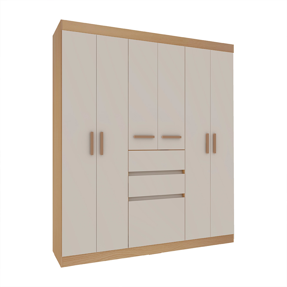 Guarda-Roupa Casal Berna 7 Portas 2 Gavetas Off White e Freijó