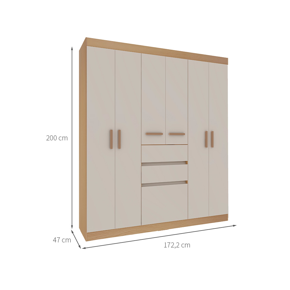 Guarda-Roupa Casal Berna 7 Portas 2 Gavetas Off White e Freijó