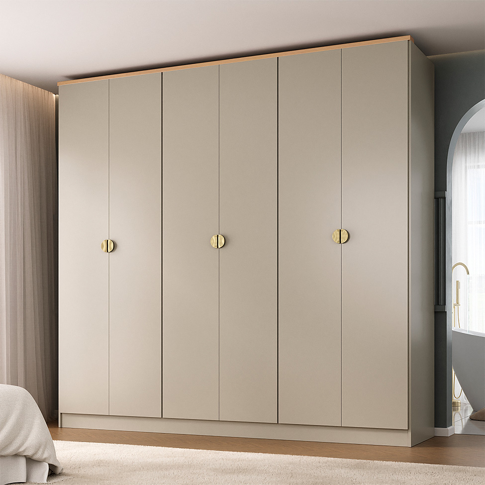 Guarda-Roupa Casal Brescia 6 Portas 4 Gavetas Bege