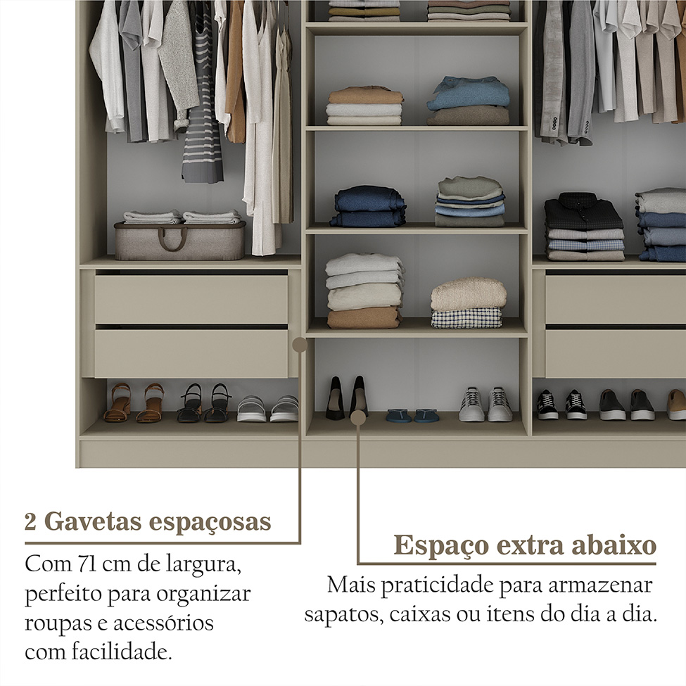 Guarda-Roupa Casal Brescia 6 Portas 4 Gavetas Bege