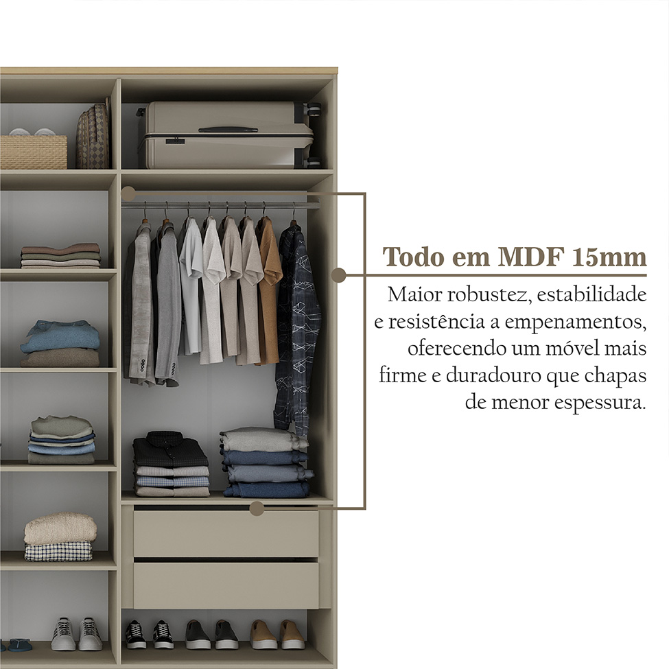 Guarda-Roupa Casal Brescia 6 Portas 4 Gavetas Bege
