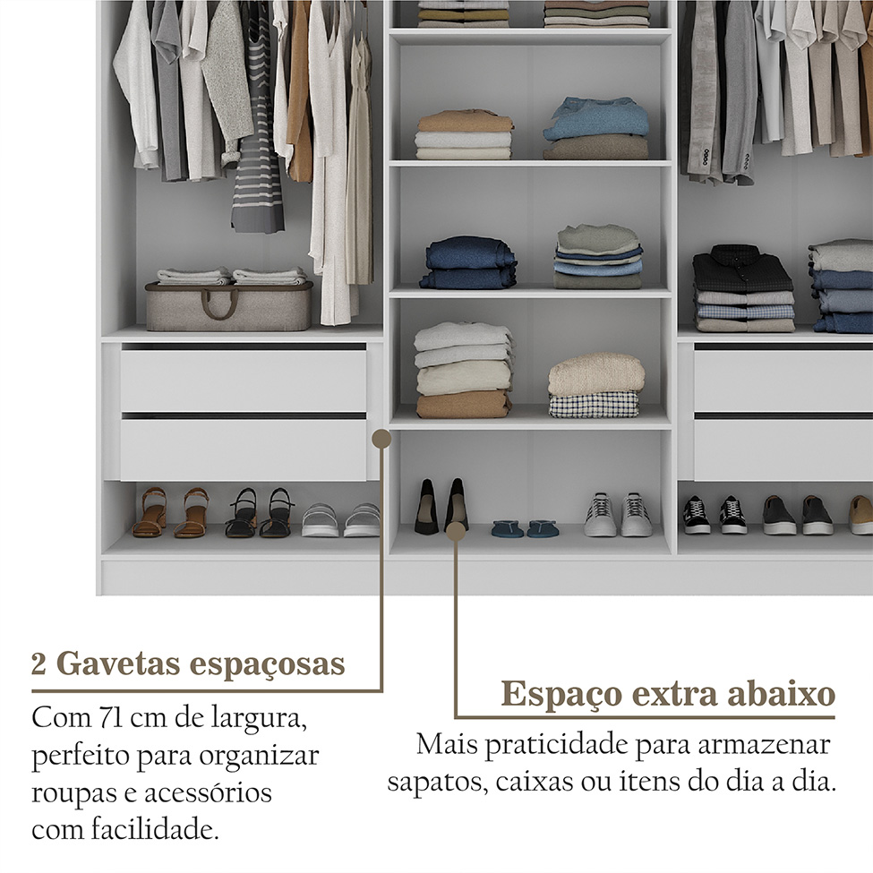 Guarda-Roupa Casal Brescia 6 Portas 4 Gavetas Branco