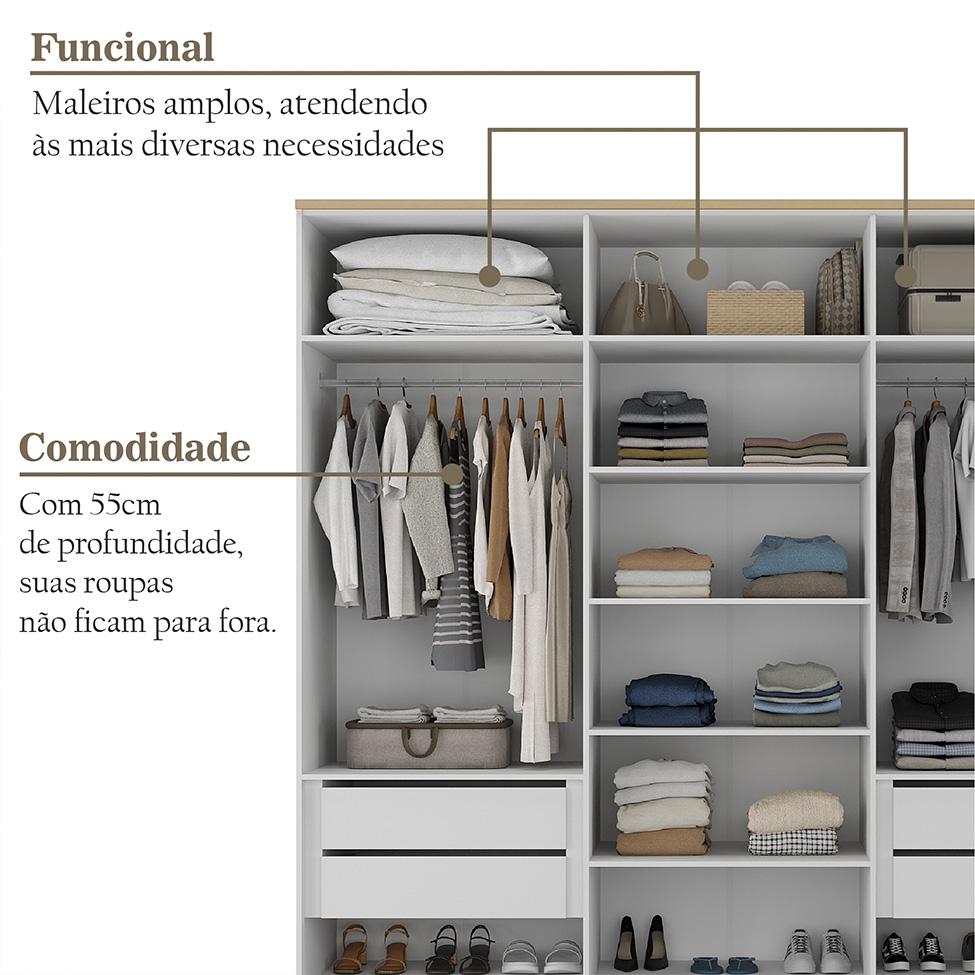 Guarda-Roupa Casal Brescia 6 Portas 4 Gavetas Branco