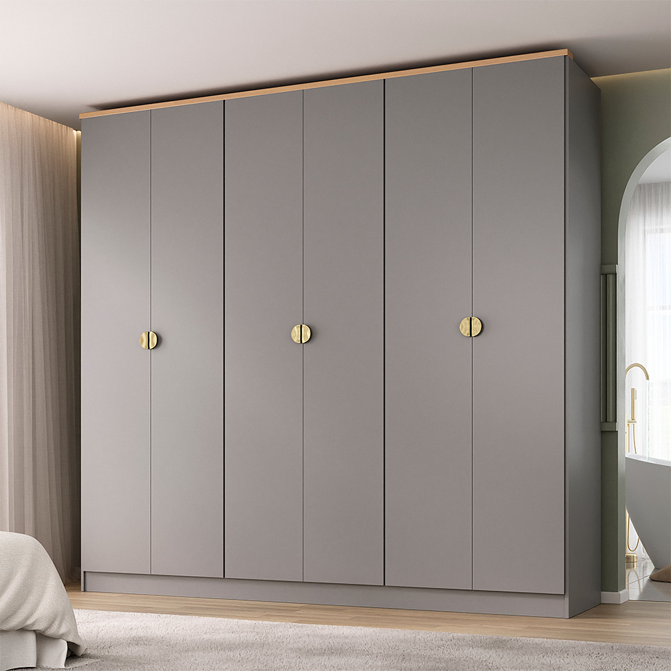 Guarda-Roupa Casal Brescia 6 Portas 4 Gavetas Cinza