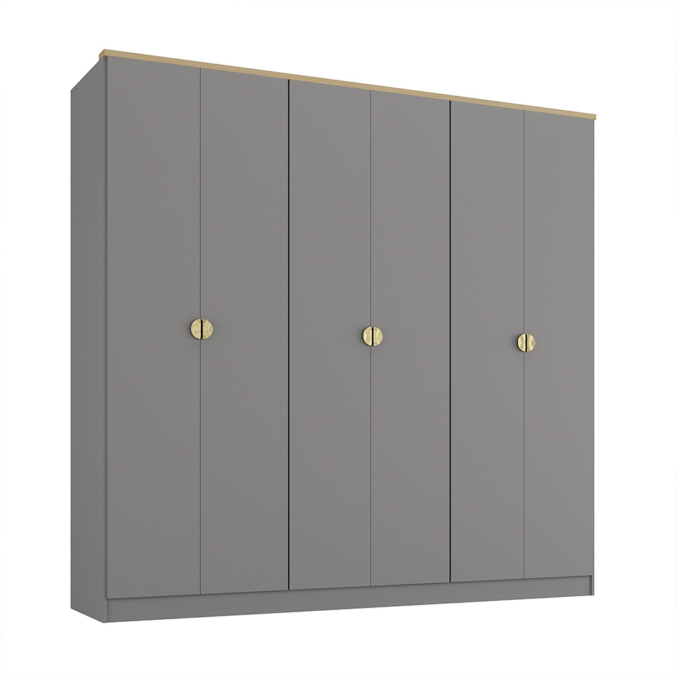 Guarda-Roupa Casal Brescia 6 Portas 4 Gavetas Cinza
