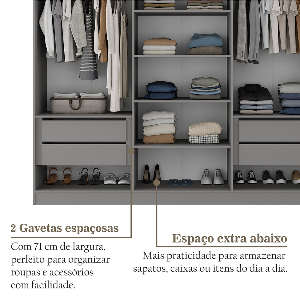 Guarda-Roupa Casal Brescia 6 Portas 4 Gavetas Cinza