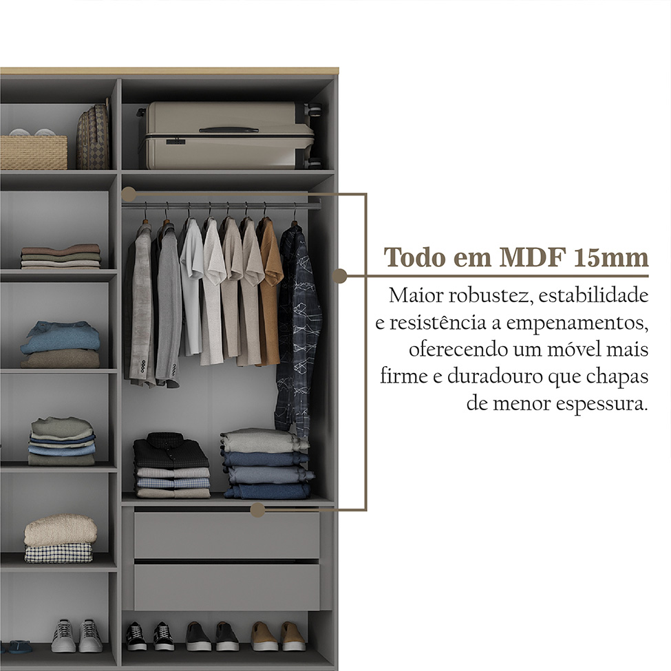 Guarda-Roupa Casal Brescia 6 Portas 4 Gavetas Cinza