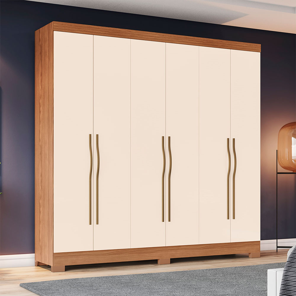 Guarda-Roupa Casal Briz 6 Portas 2 Gavetas Nature e Off White