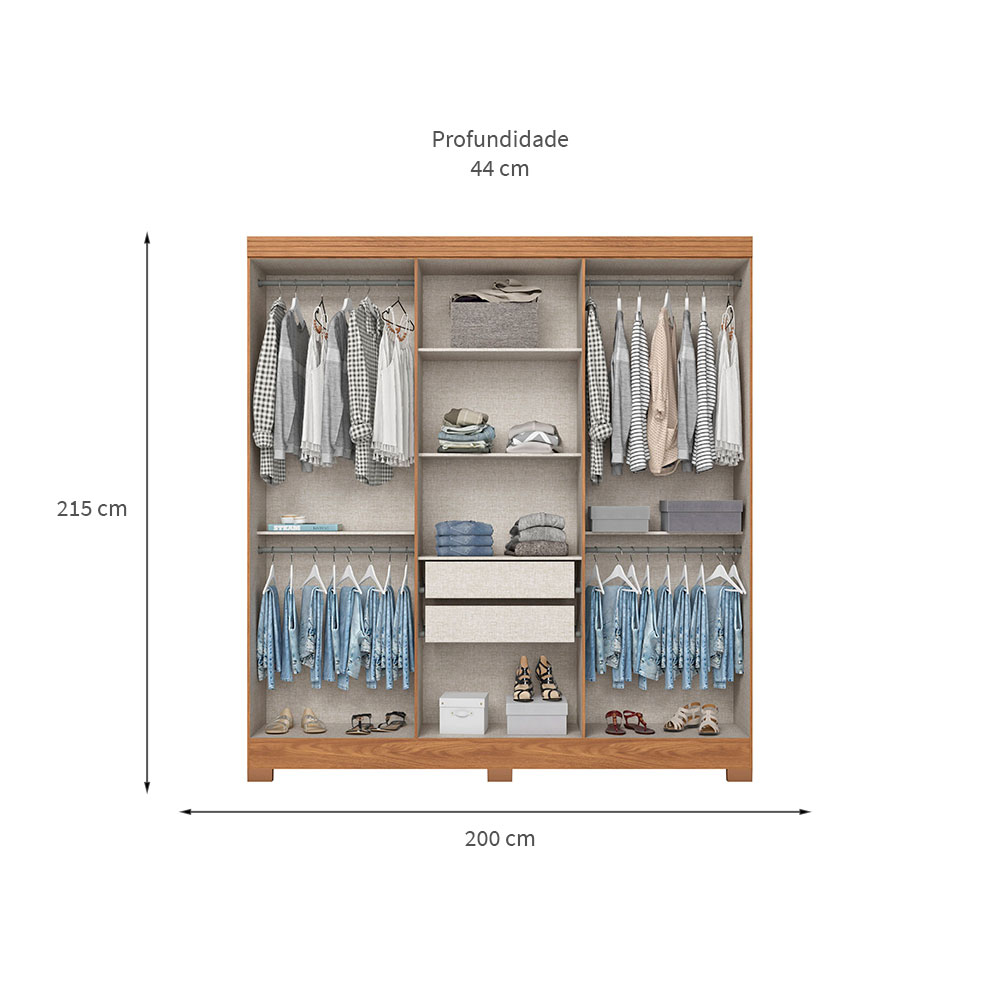 Guarda-Roupa Casal Briz 6 Portas 2 Gavetas Nature e Off White