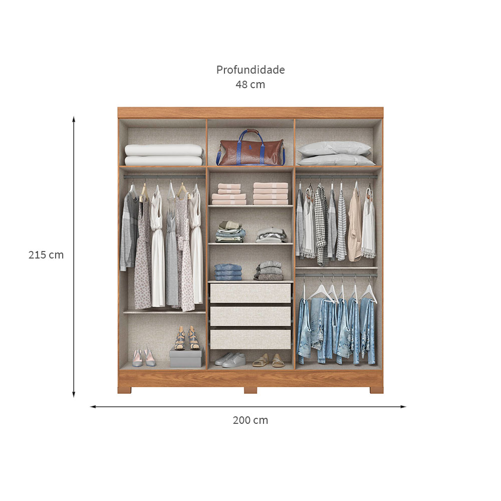 Guarda-Roupa Casal Briz 6 Portas 3 Gavetas Nature e Off White