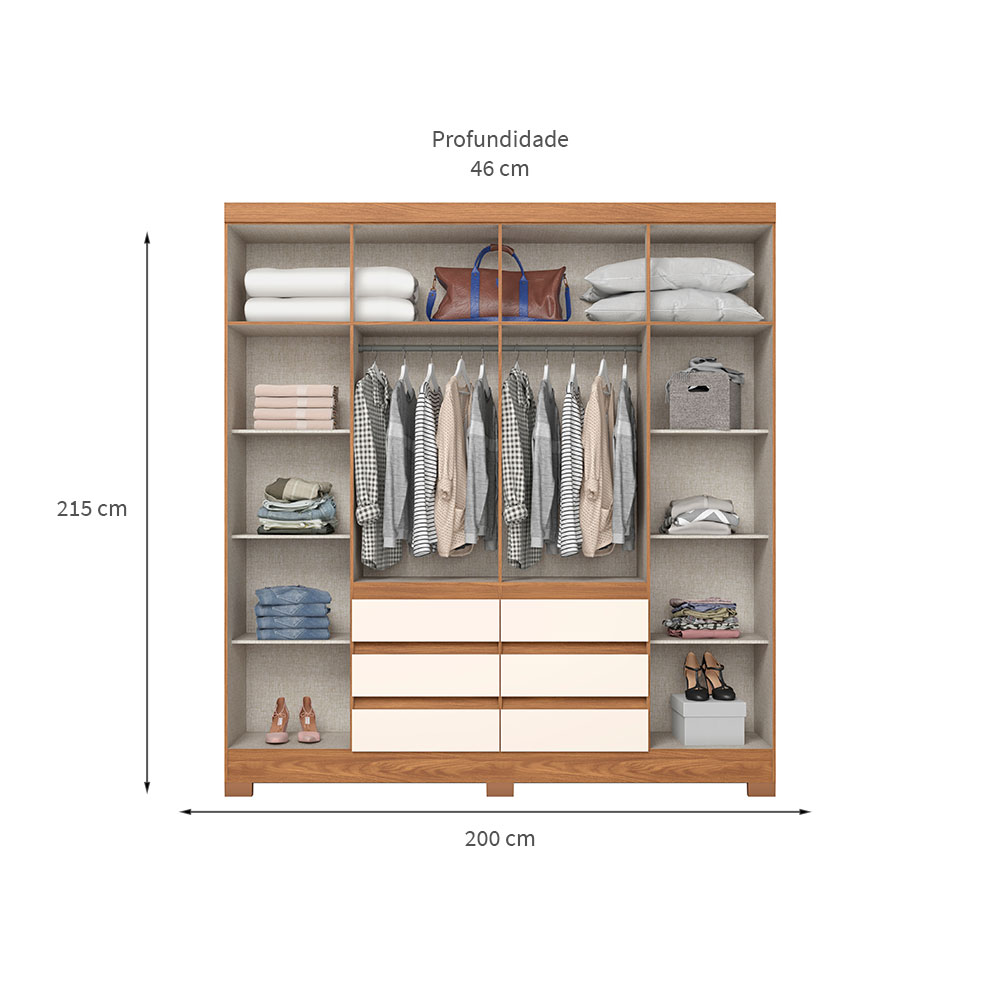 Guarda-Roupa Casal Briz 6 Portas 6 Gavetas Nature e Off White