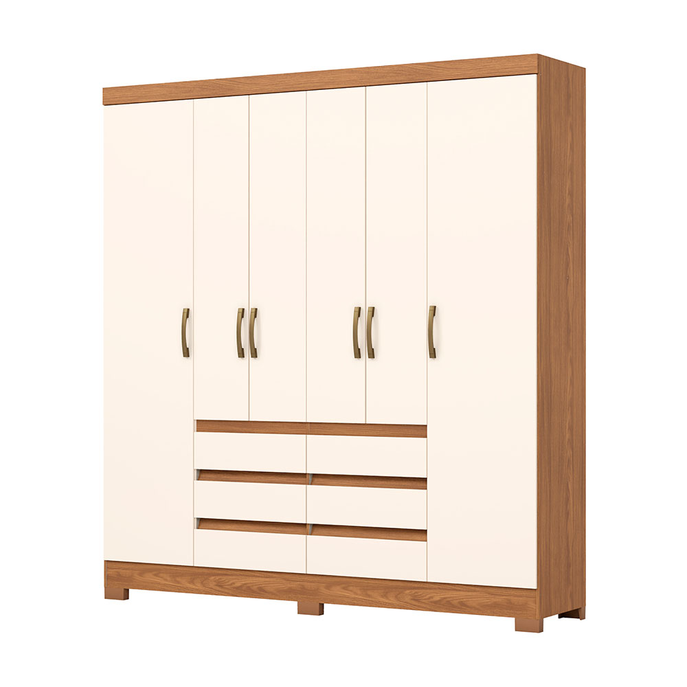 Guarda-Roupa Casal Briz 6 Portas 6 Gavetas Nature e Off White