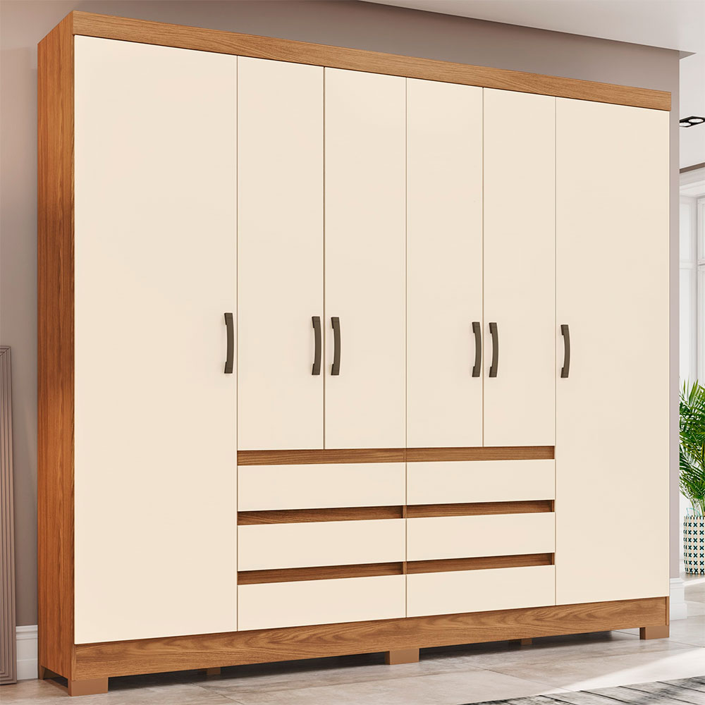 Guarda-Roupa Casal Briz 6 Portas 6 Gavetas Nature e Off White