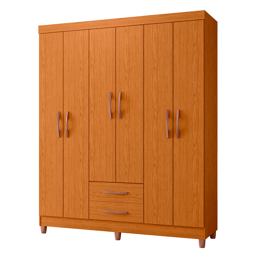 Guarda-Roupa Casal Âmbar 6 Portas 2 Gavetas Cinamomo