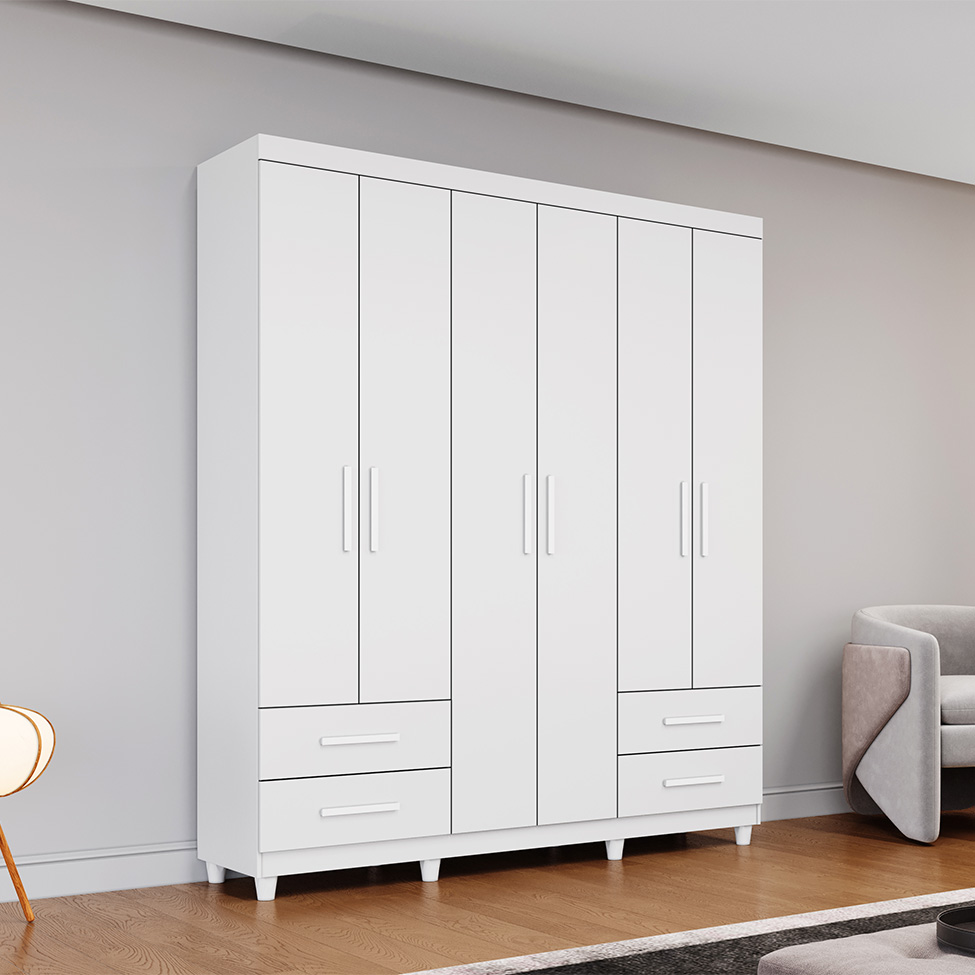 Guarda-Roupa Casal Canadá Plus 6 Portas 4 Gavetas Branco