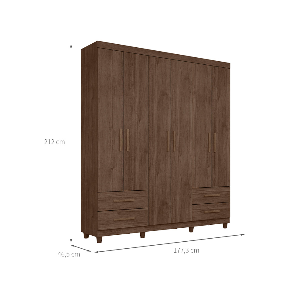 Guarda-Roupa Casal Canadá Plus 6 Portas 4 Gavetas Cacau