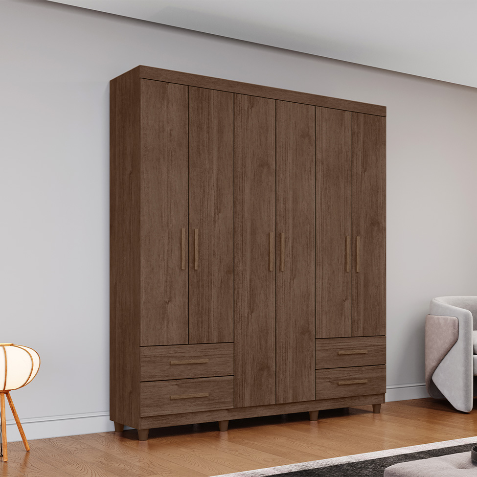 Guarda-Roupa Casal Canadá Plus 6 Portas 4 Gavetas Cacau
