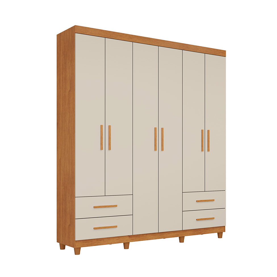 Guarda-Roupa Casal Canadá Plus 6 Portas 4 Gavetas Cinamomo e Off White