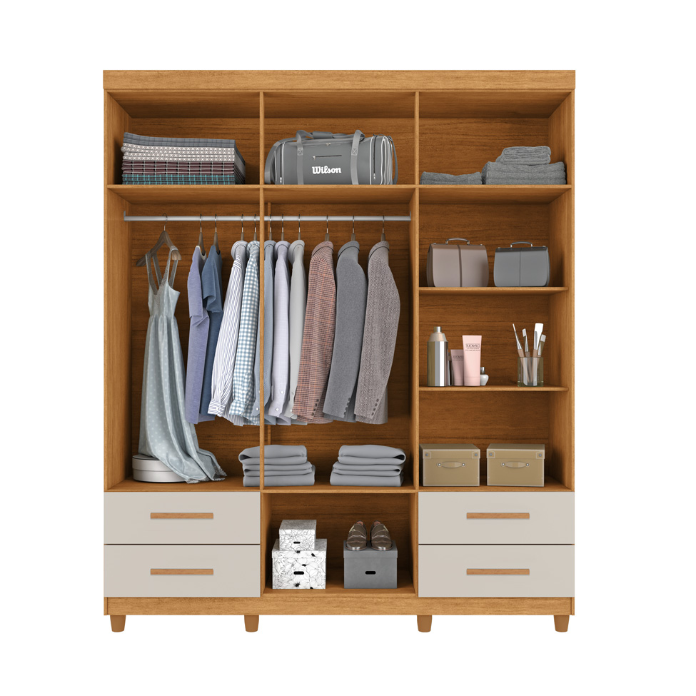 Guarda-Roupa Casal Canadá Plus 6 Portas 4 Gavetas Cinamomo e Off White
