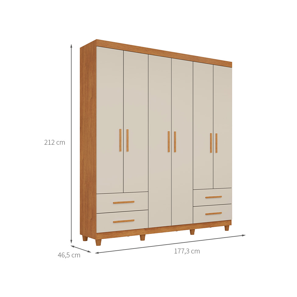Guarda-Roupa Casal Canadá Plus 6 Portas 4 Gavetas Cinamomo e Off White